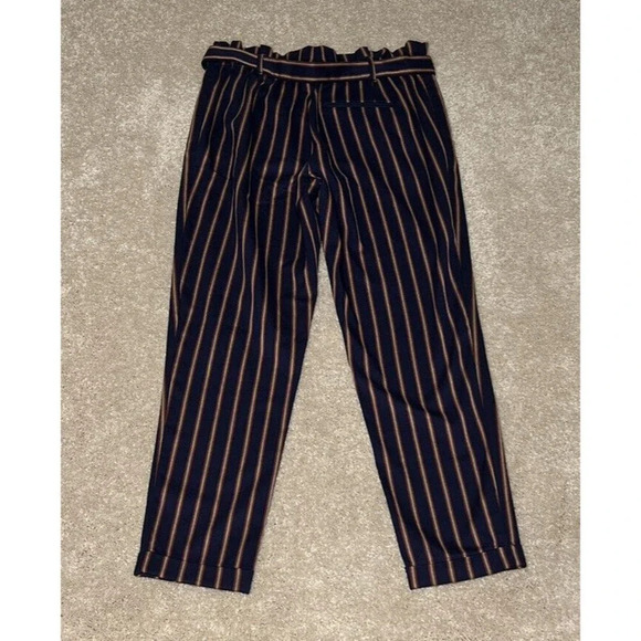Zara Trafaluc Collection Trousers Striped Blue Paper bag Tie Tapered Leg Size 5 - Picture 2 of 9